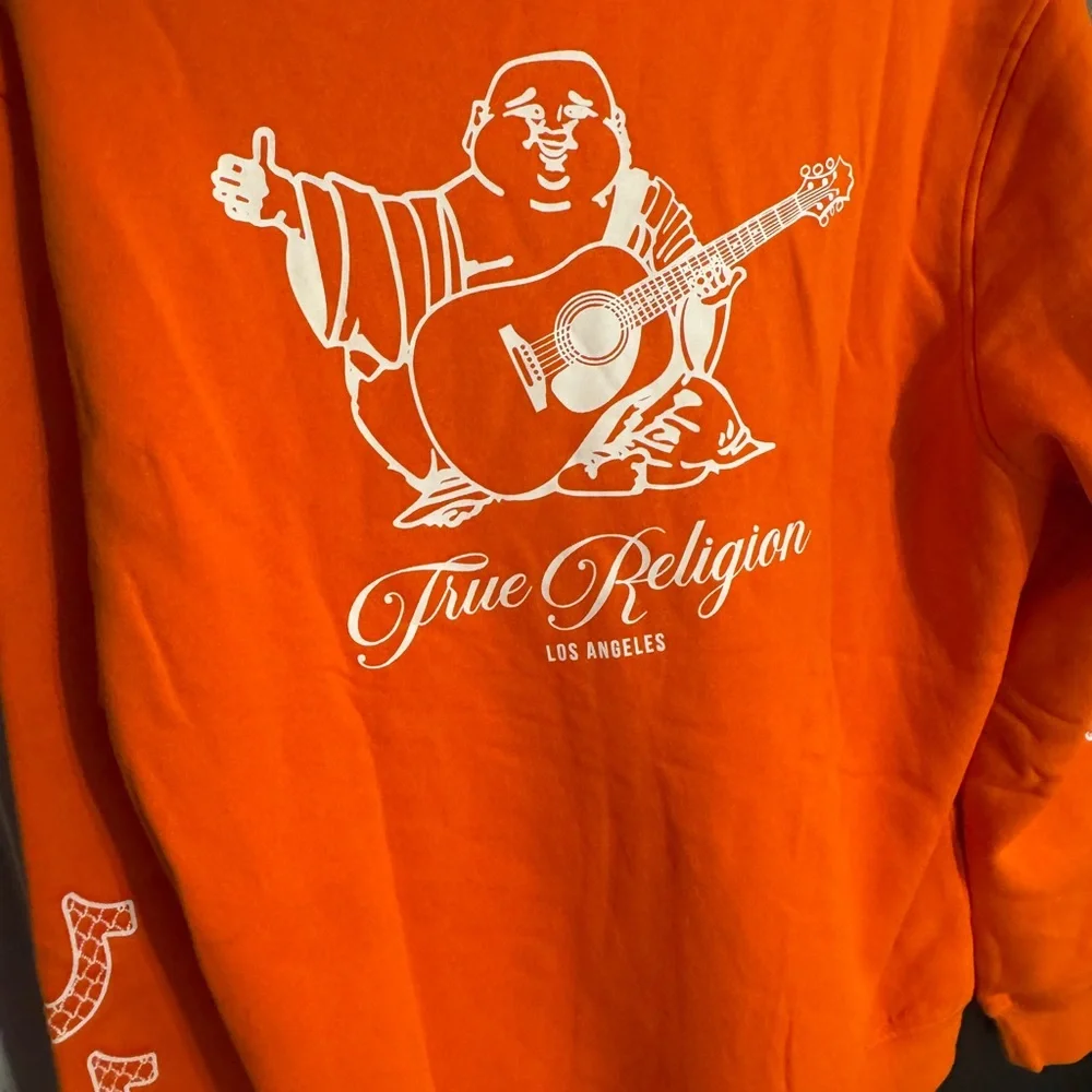 True Religion Bright Orange Logo Pullover Hoodie